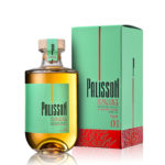 Packshot de la bouteille et de l'étui de Palisson batch 01 whisky de france single malt fini en fûts de cognac, Palisson rouge